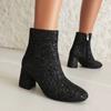 Herbst und Winter Große Größe Pailletten Damen Schuhe Dicke Hohe Absätze Kurze Stiefel