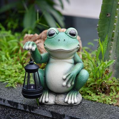 Frog Figurine with Solar Lantern Green Frog Light Resin Statue Sculpture Indoor Outdoor Garden Lawn Yard Decoration Ornament