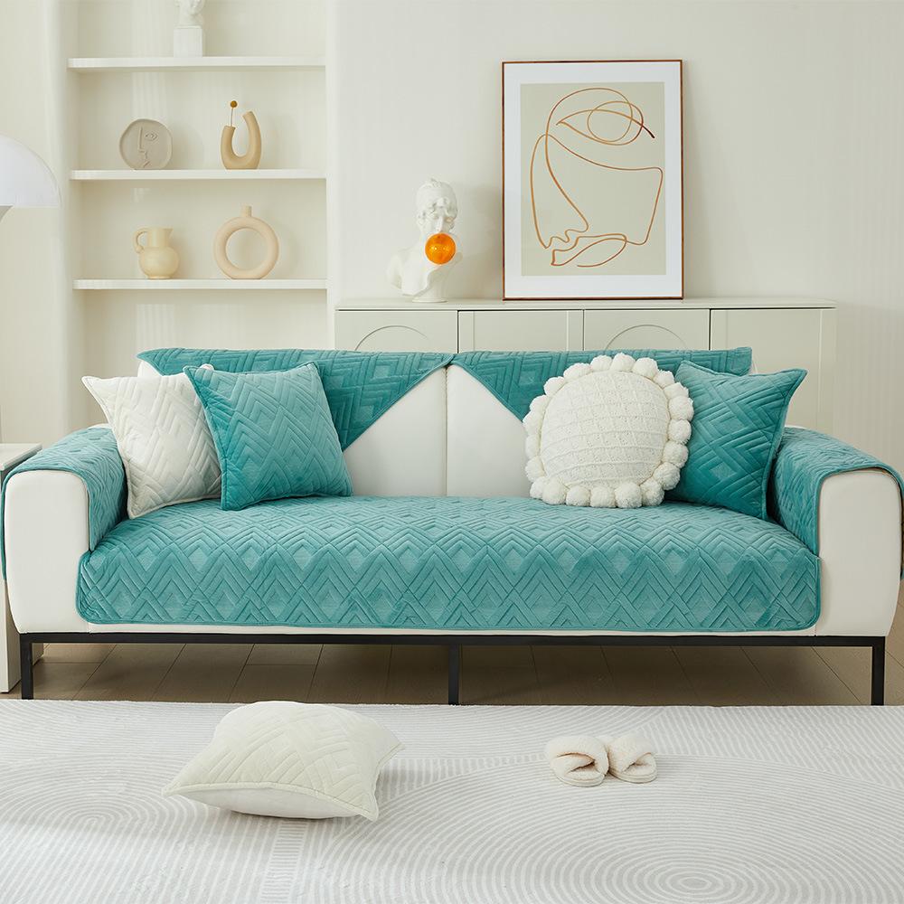 Winter Crystal Velvet Sofa Cushion Solid Color Simple Modern Plush Thickened Non-Slip Sofa Cover Cover Towel