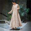 Woman Spring Fashion Print Square Collar Vintage Style Dress Chinese Style Long Sleeves Casual Dress