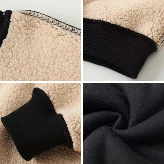 Winter Men Hoodie Plush-lined Solid Color Drawstring Loose Long Sleeves Thermal Top with Elastic Cuffs