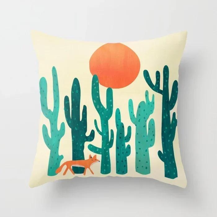 Colorful Geometric Landscape Pillowcase Sun and Moon Mountain Pattern Cushion Modern Art Style Sofa Decoration Pillow