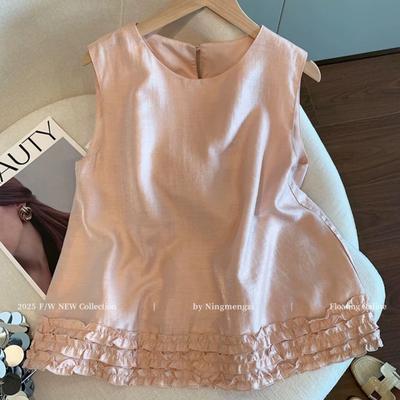 Sommer Neuer Stil Rosa Lässig Einfach Temperament Vielseitig Leichter Luxus Stil Ärmellose Hemdweste