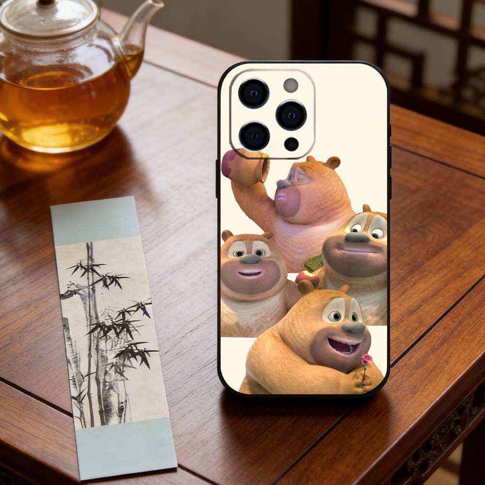 Cute Cartoon Boonie Bears Phone Case For iPhone 17,16,15,14,13,12,11 Plus,Pro Max,XS,Soft Silicone Black Cover