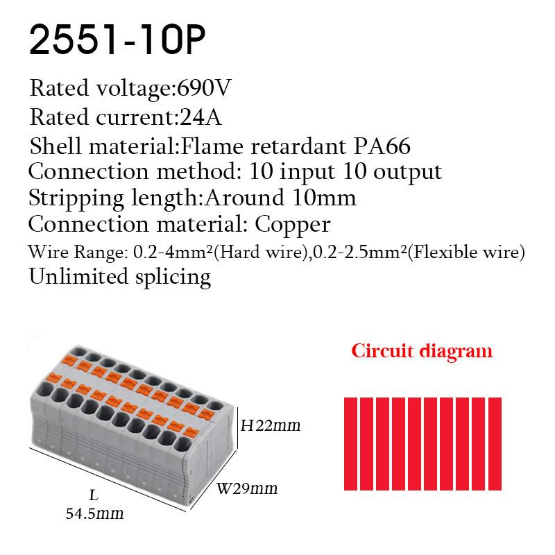 Push-In Wire Connectors Electrical Cable Terminal Block Multiple In/out DIN Rail Mount With Fixing Hole Spliceable DIY Connectio