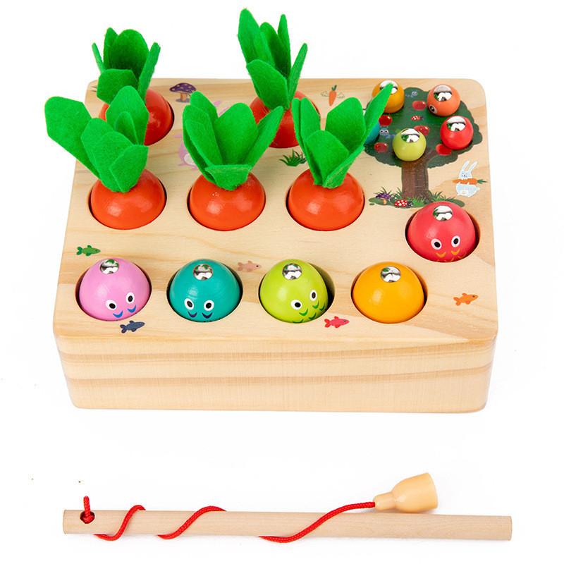 Wooden Trigame Set For Kids With Fishing And Insect Catching Skills Educational Toy For Early Learning