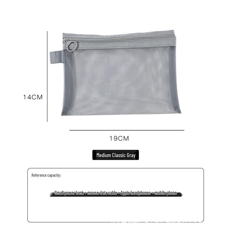 Large Capacity Mesh Data Cable & Earphone Storage Bag - Portable Mini Organizer with Card Holder