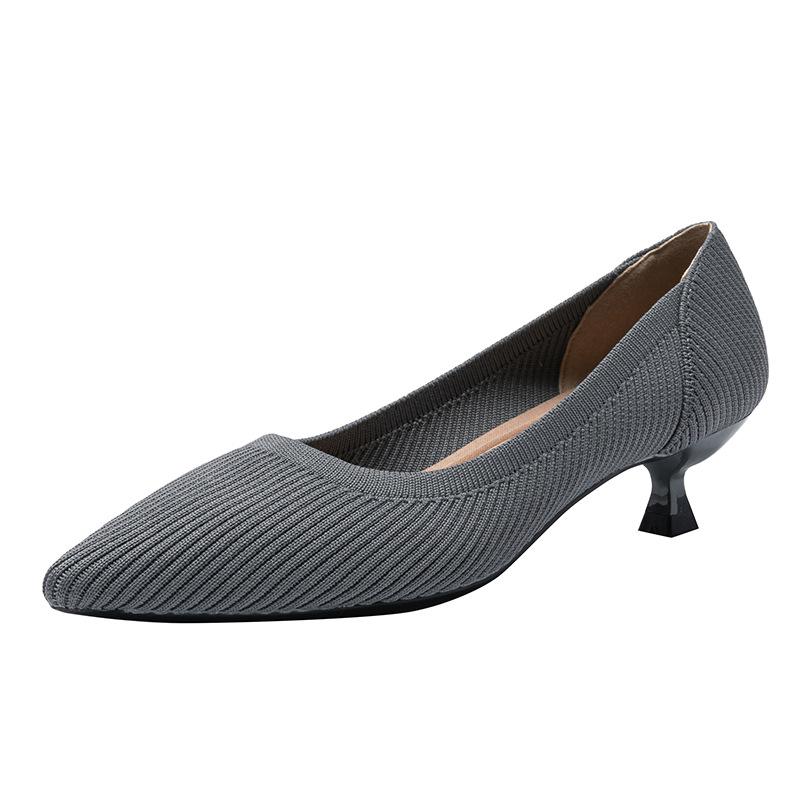 Women's Solid Pumps Kitten Heels Pointed Toe Knit Slip On Low Heel Casual Formal Dress Shoes Work Office Business Chunky Heels Dressy Heels for Women