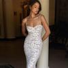 Women's Fall Sexy Lace Patchwork Strap Halter Long Slim-fit Halter Dress