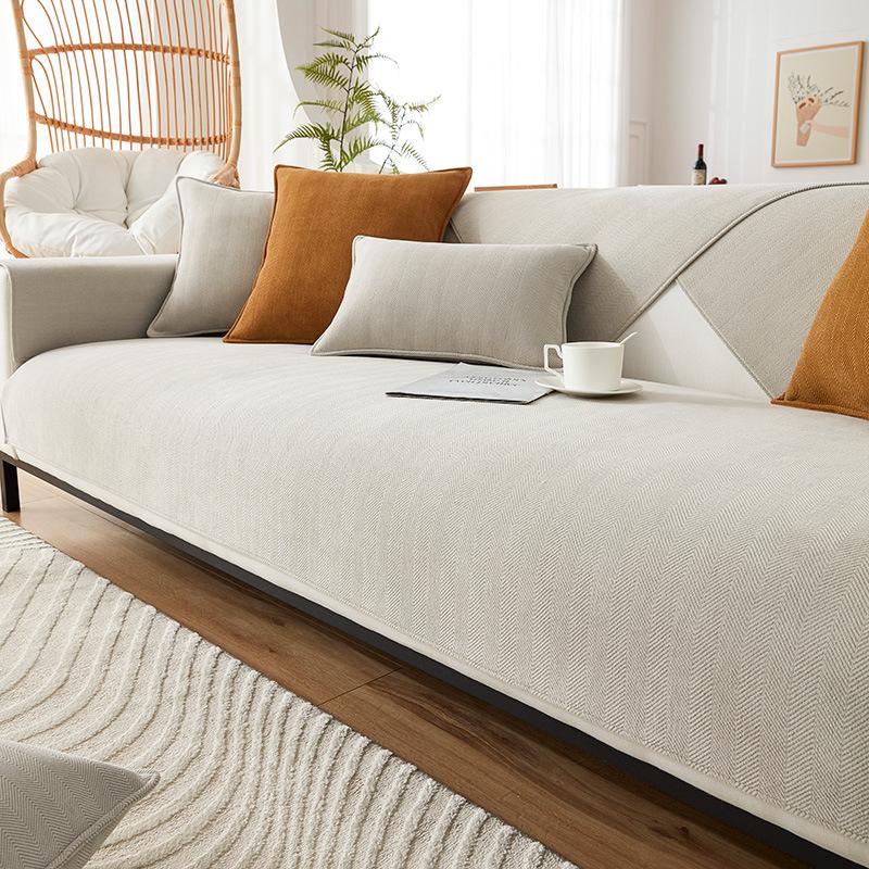 Sofa Cushion Four Seasons Universal Non-Slip Fabric Cushion Green Solid Color Log Wind Seat Cushion Chenille Cover Towel