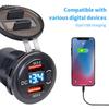 12V/24V Dobbel USB QC3.0-uttak Billader USB-tenneruttak Vanntett Med LED-voltmeter PÅ/AV-bryter Hurtigladeadapter Biltilbehør