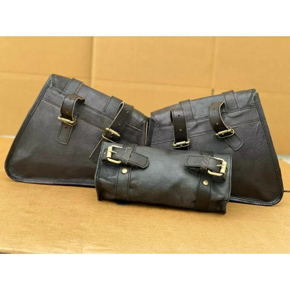 Leather Branded Motorcycle Three Saddle Bags Luggage Bag Sportster Rich Goat
