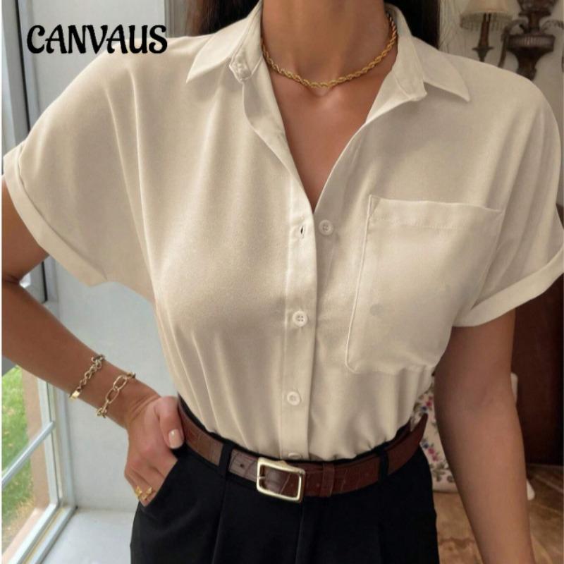 Plus Size Women's V Neck Solid Color New Casual Button Up Short Sleeved Shirt