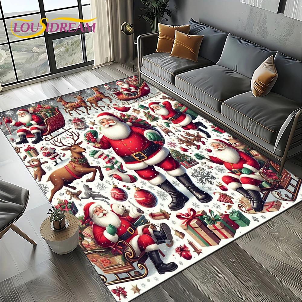2025 Frohe Weihnachten Baum Weihnachtsmann, Neujahr Märchen Geschenk Teppich für Zuhause Schlafzimmer Sofa Fußmatte Dekoration, Rutschfeste Bodenmatte