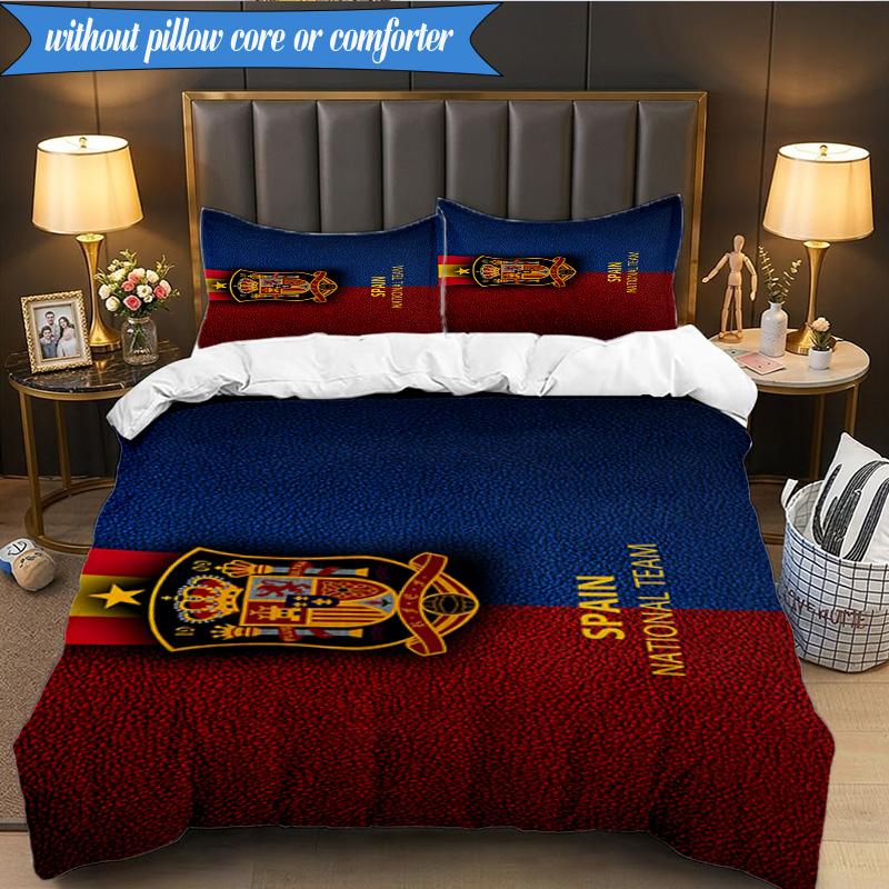 3PCS Spain FC Crest Printed Soft Bedding Set,Including 1pc Duvet Cover And 2pcs Pillowcases Perfect for Bedroom, Dormitory, Fan Gift