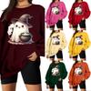 Women's Long Sleeve Neck Sweatshirt Loose Fit Casual Pullover Top with Small Halloween Print