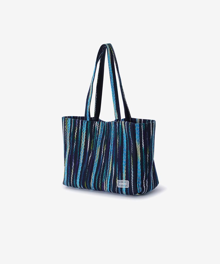 Kimimi Fuzz Stripe Maxi Shoulder Bag Navy