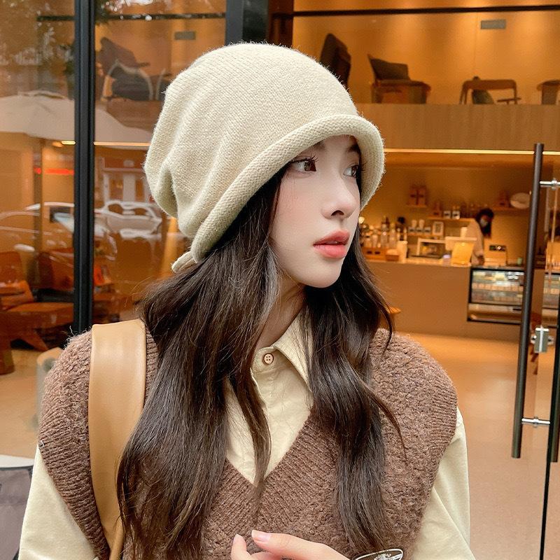 Knitted Woolen Hat for Women In Autumn and Winter Warm and Windproof  Japanese Style  High End Versatile Large Head Circumference  Pullover Hat