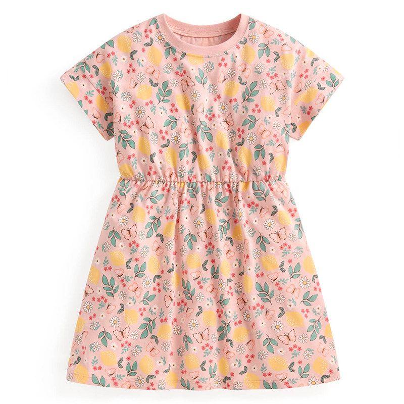 New Summer Floral Dress for Girls, Bamboo Jersey Cotton Dress, Pure Cotton Thin Short-Sleeve Dress for Girls, Export