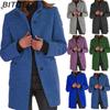 BITCED Autumn/Winter Women's Vintage Solid-Color Button-Up Stand Collar Wool Coat