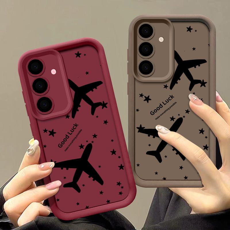 For Samsung S25 Ultra S24 FE S23 S22 A56 A36 A55 A16 A15 A35 Case Shell Airplane Print Soft Silicone Lens Protection Shockproof TPU Matte Phone Cover