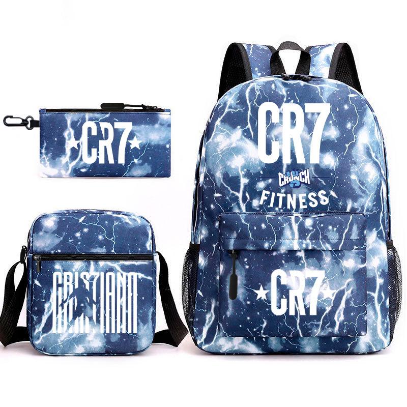 Football Star Teenager Student Schoolbag Ronaldo Pattern Three-Piece Backpack