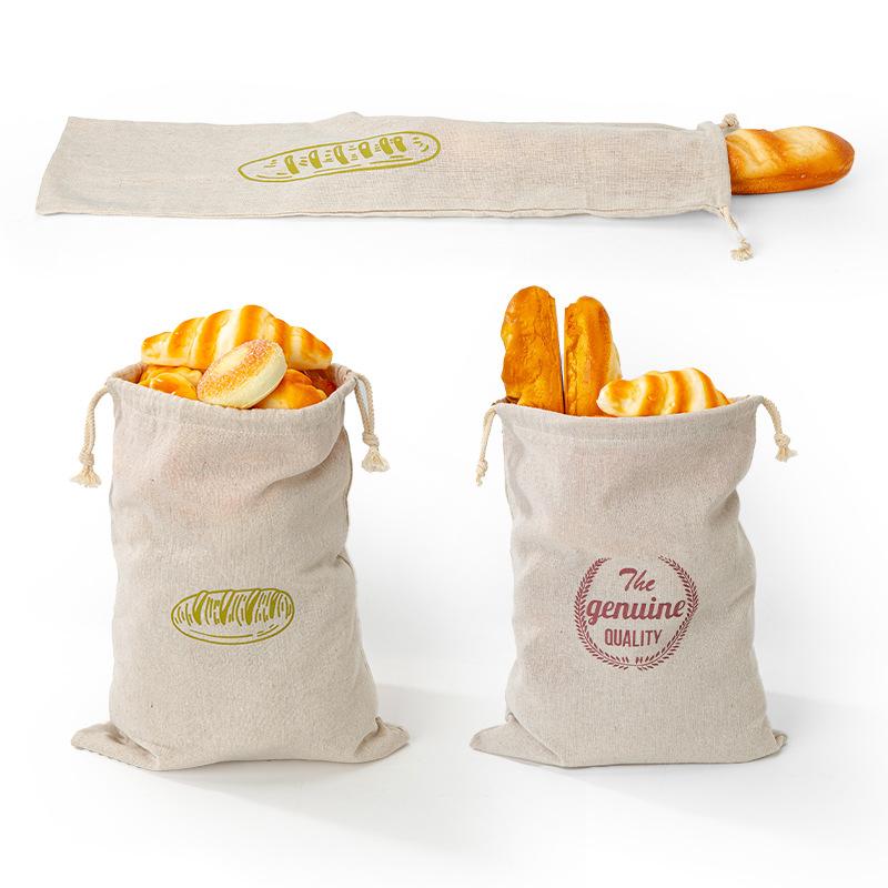Linen Bread Bag Reusable Baguette Cotton Drawstring Storage Bag Loaf Homemade Bread Fresh Eco Friendly Keeping For Baguette
