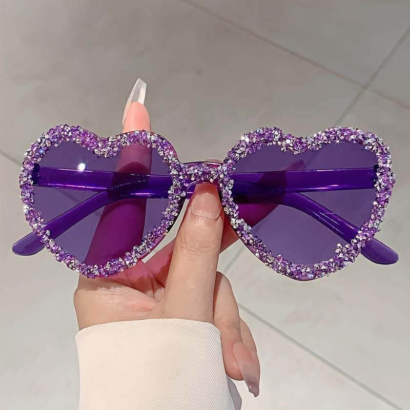 Heart Shaped Frameless Rhinestone Glasses Fashionable Red for Women Masquerade Party Festival Accessories