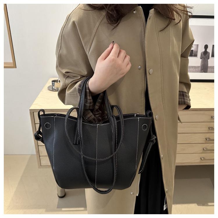 Chic Korean Style Faux Leather Tote Bag for Women, Spacious Structured Shoulder Handbag, Casual Commute Work Bag