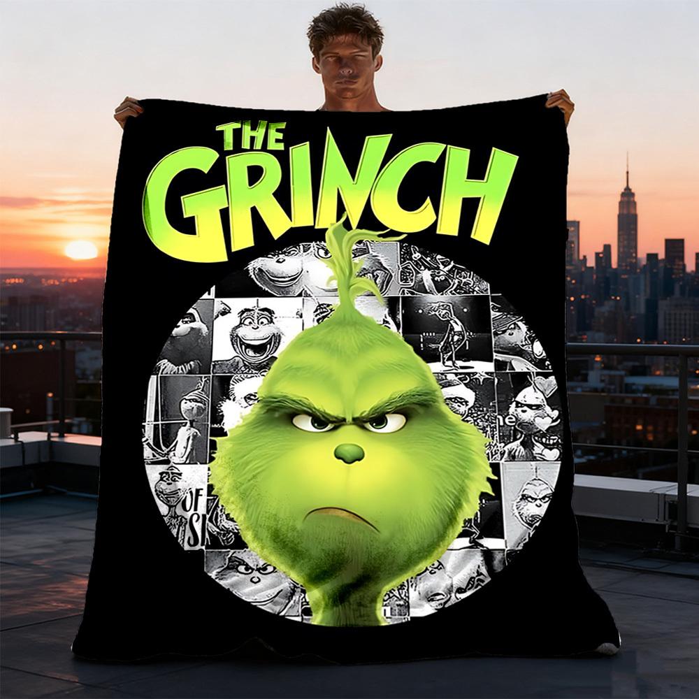 1pc Grinch, Movie Poster Outdoor Flannel Blanket, Lightweight Warm Cozy for Travel Camping Office Soft Polyester Fabric