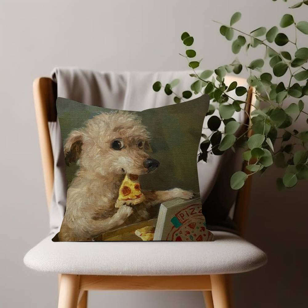 Funny Cute Puppy Eating Pizza  Animal  Cushion Cover Inches Farmhouse Decor Home Throw Pillow Covers for Couch Decorations