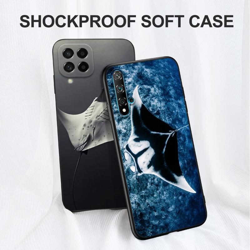 Black Tpu Case For Vivo Y21 Y51A 2021 Y21S Y33S Y51 2020 Y51S Y53s 4G Y72 5G Back Cover Animal manta ray