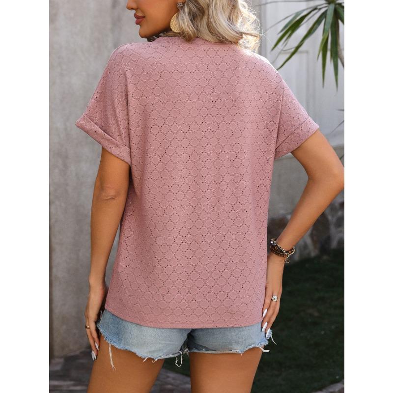 YYFS Women's Fashion Casual Summer Spring Solid Color Print Short Sleeve V-Neck Blouses & Shirts