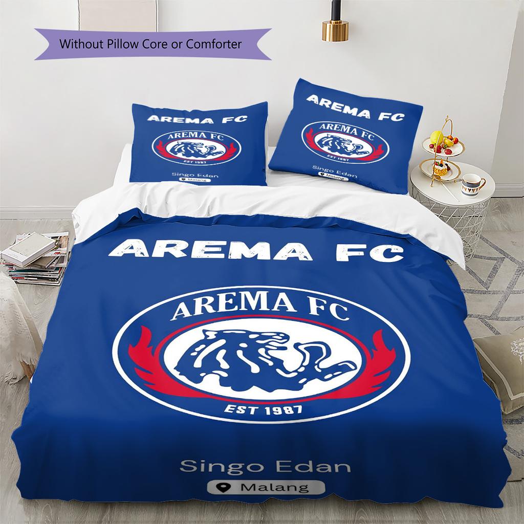 Arema FC Muster Bettwäsche-Set Bettbezug Kissenbezug Heimdeko Geschenk (1 Bettbezug + 2 Kissenbezüge, ohne Füllung)