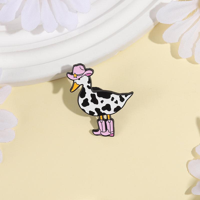 Pink Cow Cowgirl Duck Enamel Pin Western Duck Cowboy Boots Silly Goose Animal Brooch Lapel Badge Funny Jewelry Gift For Friends