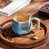 Handgjord Keramisk Mugg 320ml Vintage Te Kaffekopp med Rottinghandtag Kreativ Spiraldesign Gradientglasyr Drickvaror Heminredning Gåvor