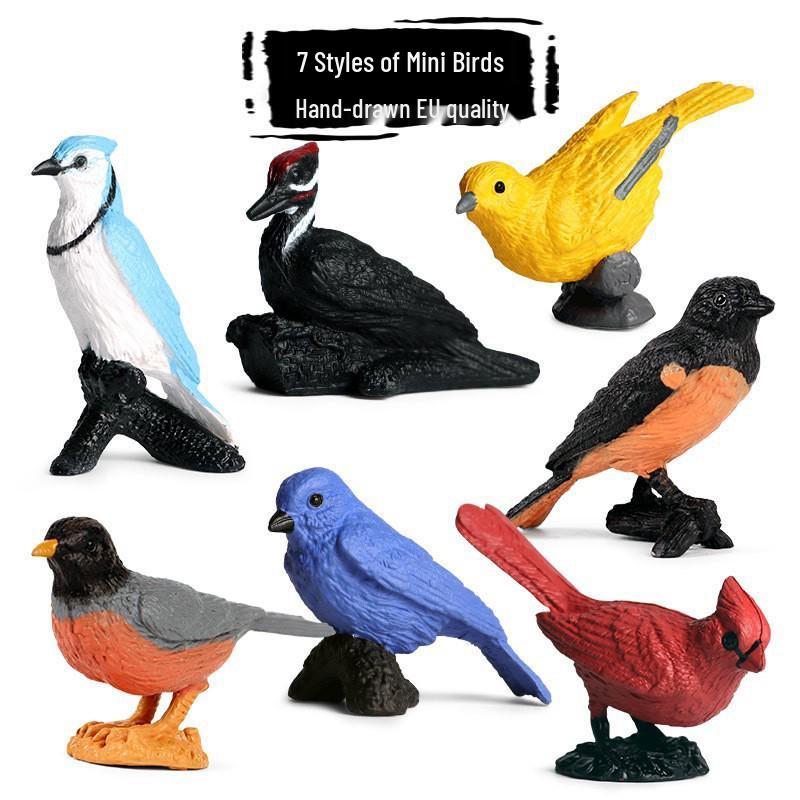 Miniature Bird Models: Parrot, Hummingbird, Woodpecker Desktop Ornaments Set