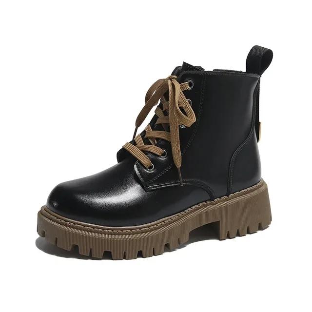 Mode Damenstiefel Luxus Britischer Stil Damen Stiefeletten Komfort Rutschfest Dicke Sohle Schuhe Hohe Qualität Damen Motorradstiefel