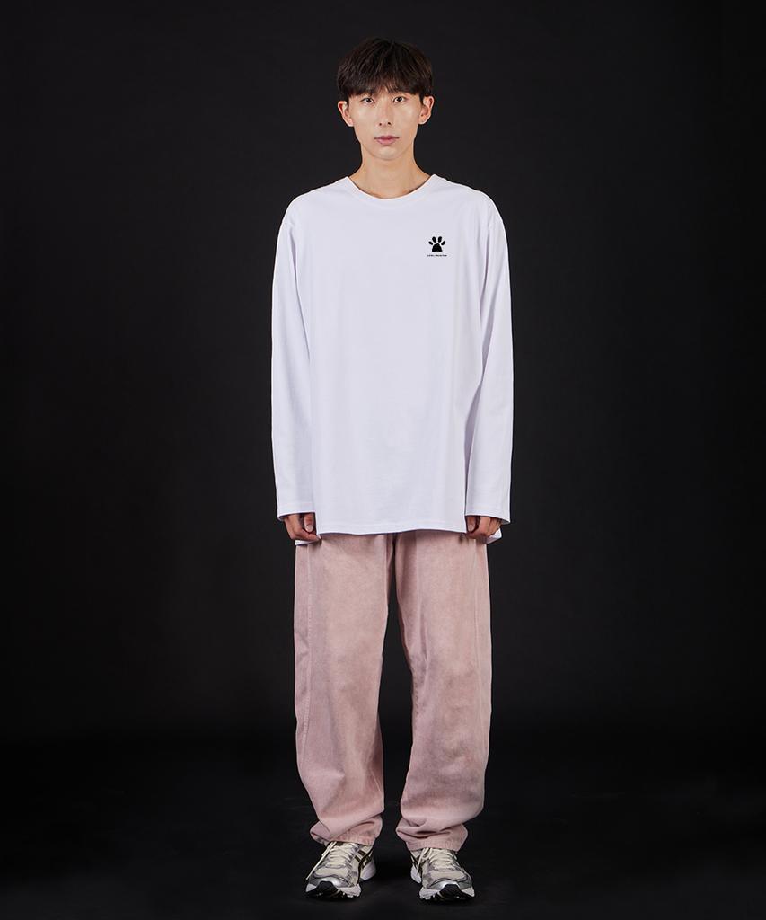 ASTRAL PROJECTION Doodle Puppy Oversized Long Sleeve T-Shirt_White