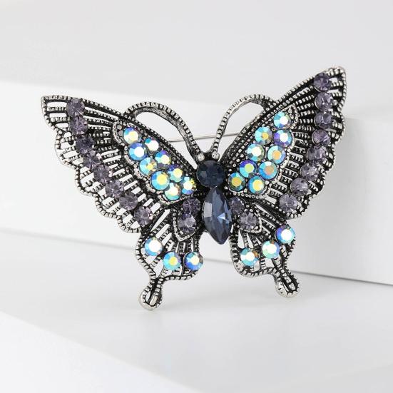 Women Brooch Retro Butterfly Shape Rhinestone Decor Anti-slip Wear-resistant Suit Coat Collar Hat Scarf Decoration Clothes Pin Prom Party Garment