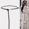 Women's Soft Knotted Thin Leather Belt, Spring Buckle Belt for Dresses and Skirts, Black Waist Chain Accessory.