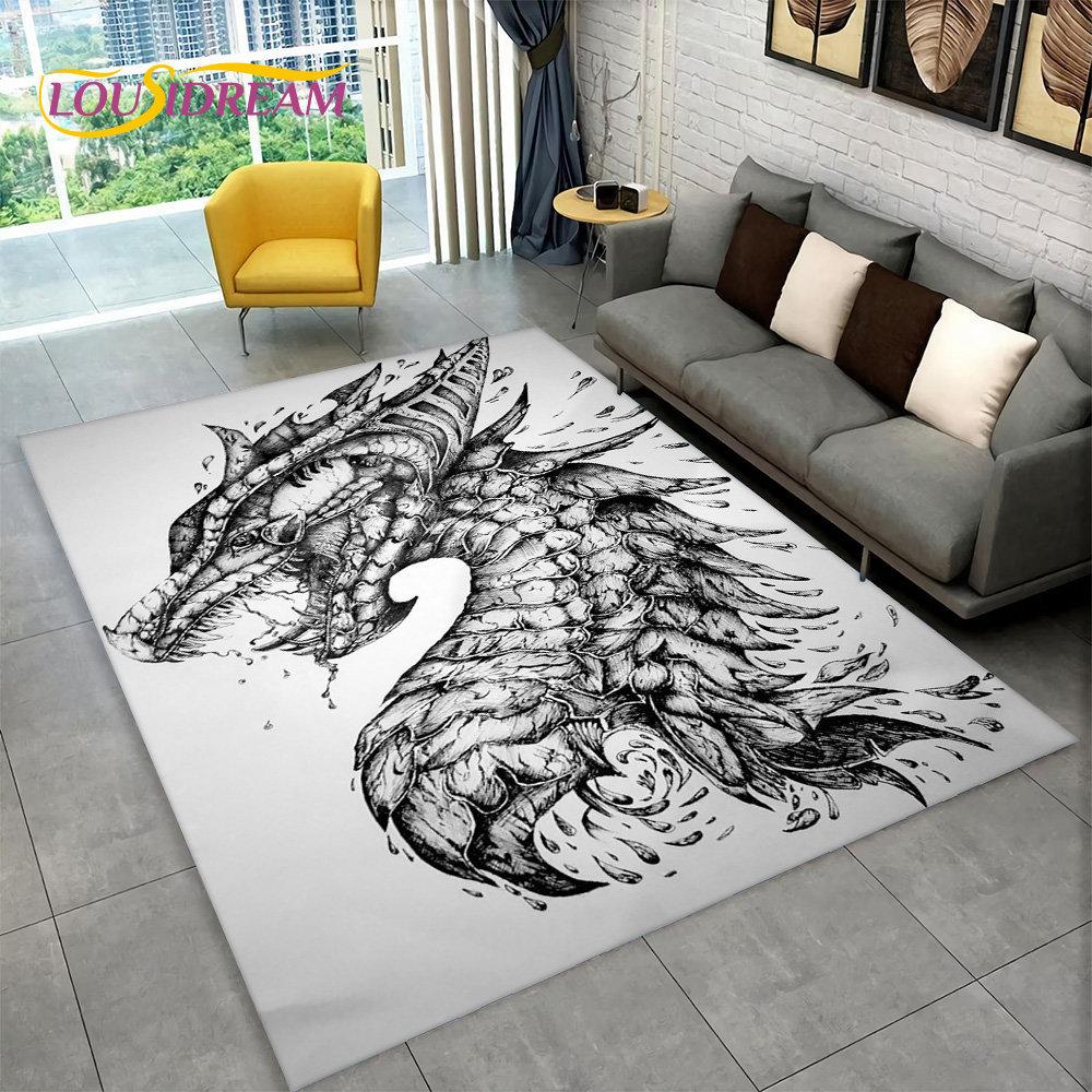 Cartoon Dragon Pattern Area Rug Large,Carpet Rug for Living Room Bedroom Sofa Doormat Kitchen Decor,Kids Play Non-slip Floor Mat