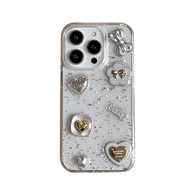 Light Luxury Sequined Bow Love Phone Case for IPhone16 Promax Flowers for Apple 17 Transparent Soft Case