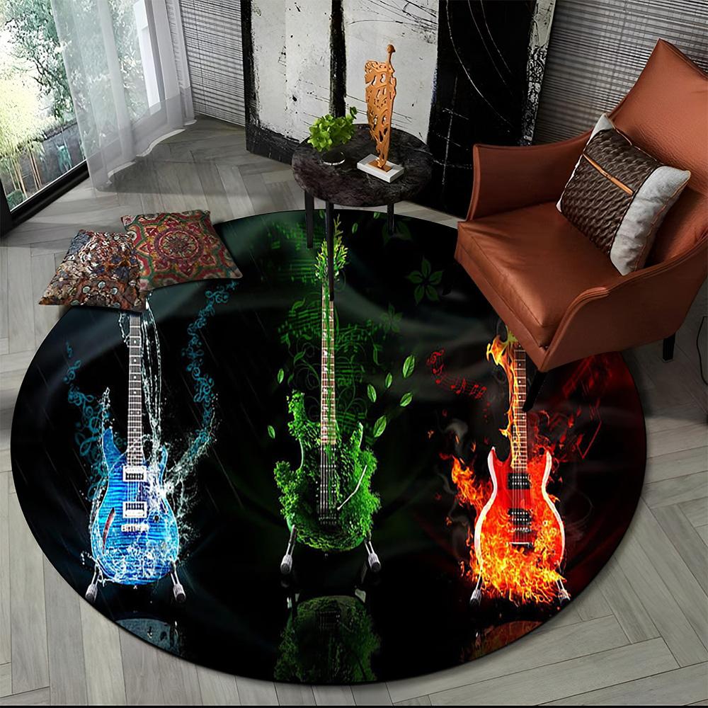 Electric Guitar Classical Guitar Round Carpet Rug for Living Room Bedroom Child Playroom Decor,Pet Area Rug Non-slip Floor Mat