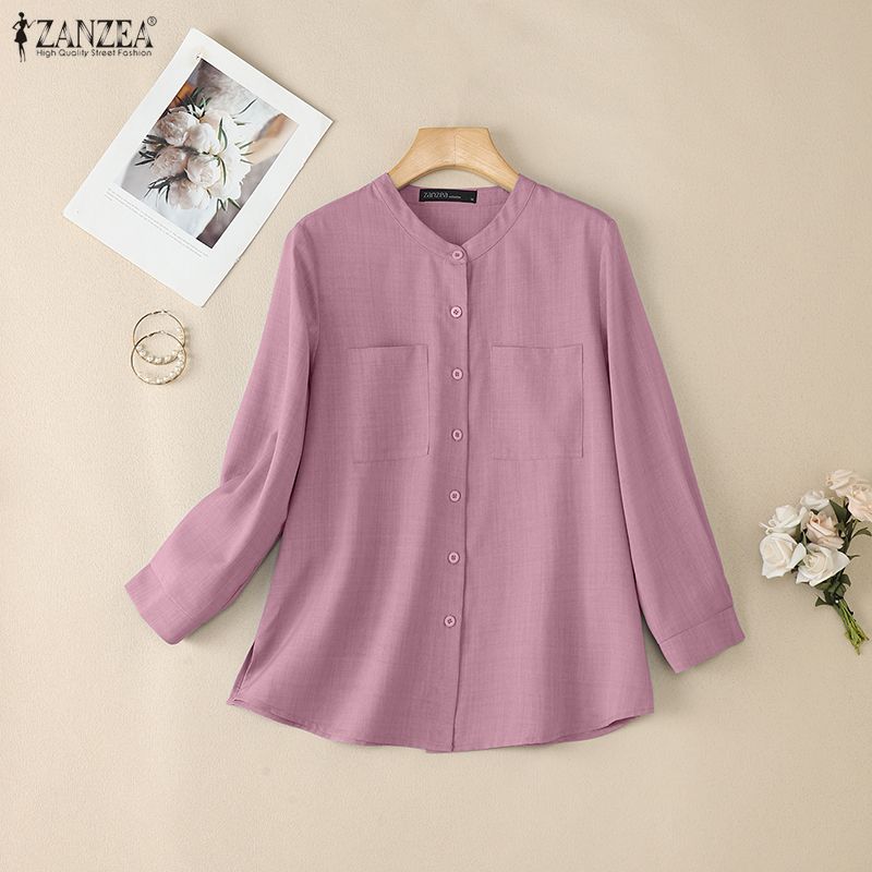 ZANZEA Women Casual Round Neck Solid Color 3/4 Sleeve Loose Blouse