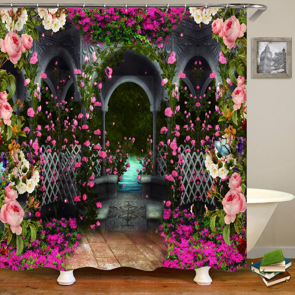 3D Fantasy Forest Landscape Printed Shower Curtain Waterproof Polyester Bath Curtain Bathroom Decoration With Hooks Curtain