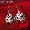 New 925 Sterling Silver Earrings for Women High Quality Jewelry Hollow Carved Round Tree Christmas