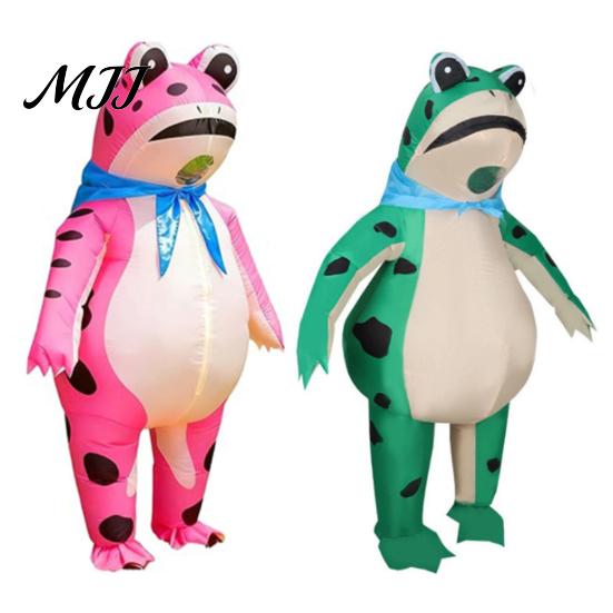 Halloween Party Costume Inflatable Frog for Adults, Blow-Up Suit with Air Blower, Durable Battery Box, Cartoon Green Outfit Cosplay
