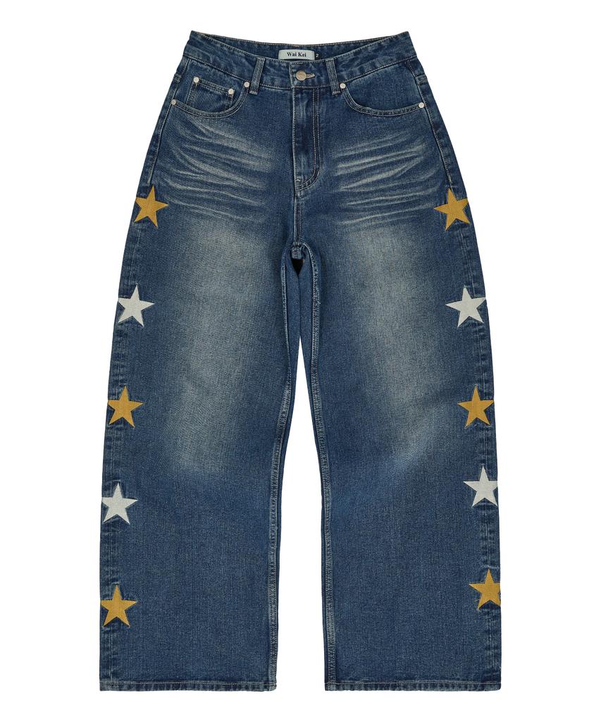 WAIKEI Star Denim Pants Medium Blue