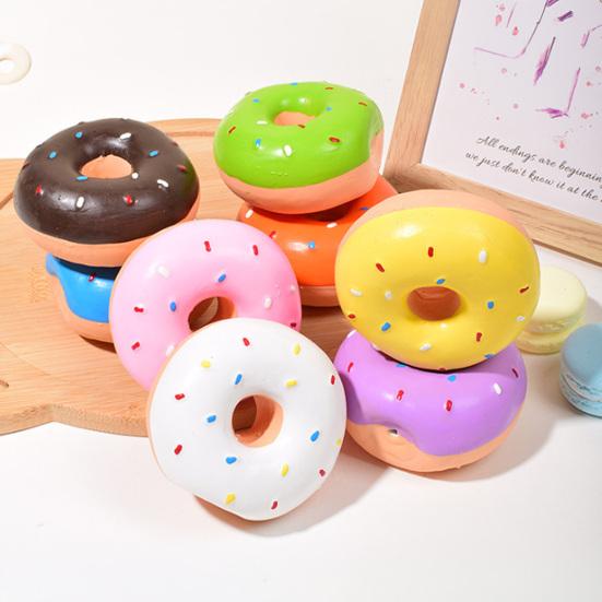 Donut Dog Toy Squeaky Latex Doughnut Dog Chew Toy Interactive Dog Training Toy for Outdoor Fetch Game Teeth Cleaning